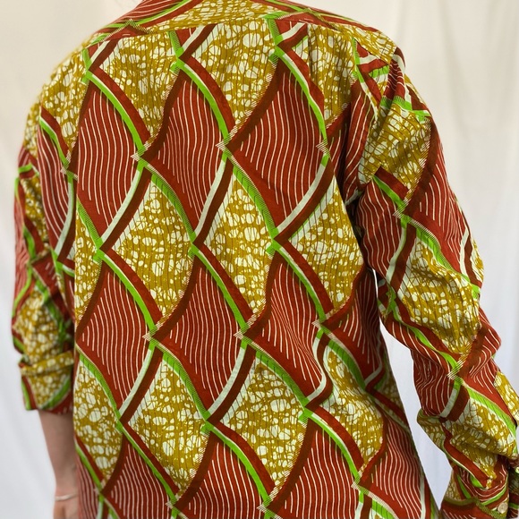 Vintage wax block print button up long sleeve blouse/shirt - Picture 5 of 7